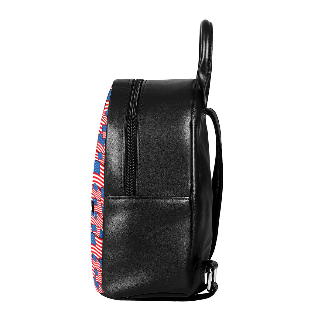 4th of July USA Flag Pattern Print Leather Backpack