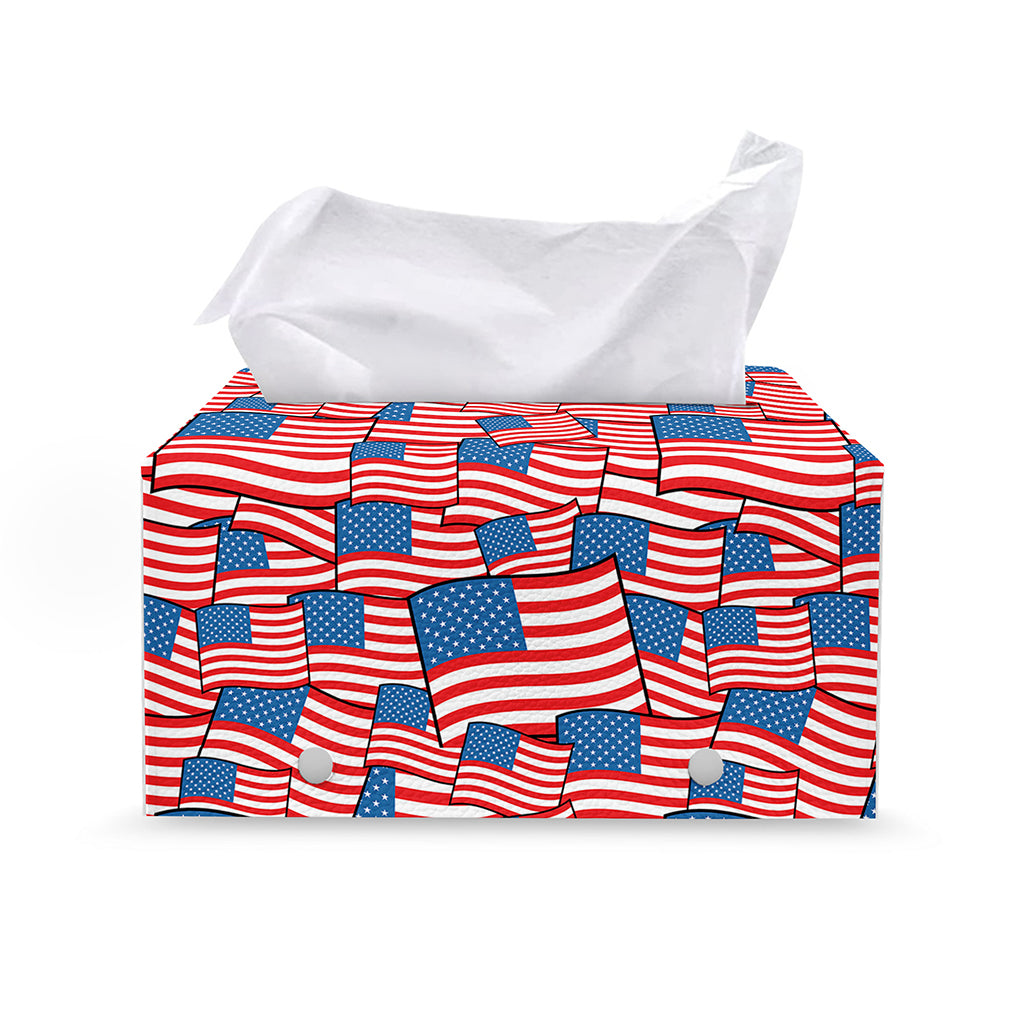 4th of July USA Flag Pattern Print Leather Tissue Box Cover