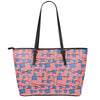 4th of July USA Flag Pattern Print Leather Tote Bag