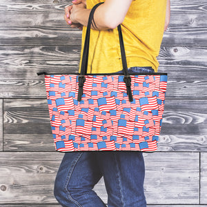 4th of July USA Flag Pattern Print Leather Tote Bag