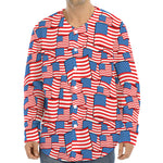 4th of July USA Flag Pattern Print Long Sleeve Baseball Jersey