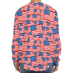 4th of July USA Flag Pattern Print Long Sleeve Baseball Jersey