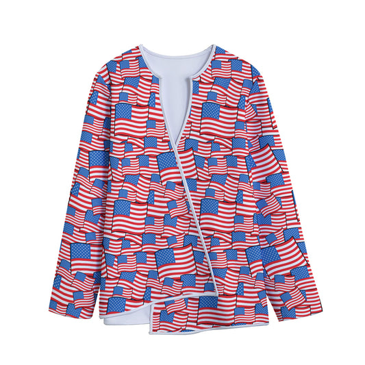4th of July USA Flag Pattern Print Long Sleeve Short Coat