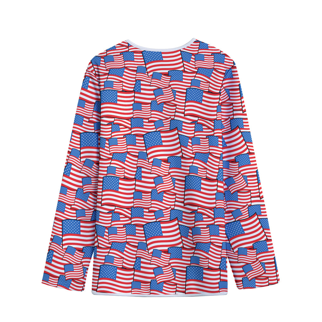 4th of July USA Flag Pattern Print Long Sleeve Short Coat