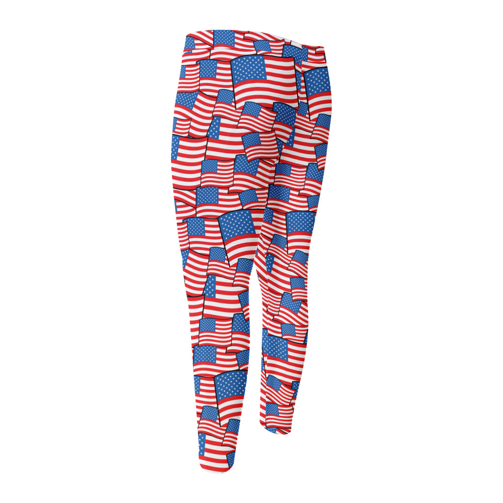 4th of July USA Flag Pattern Print Men's Compression Pants