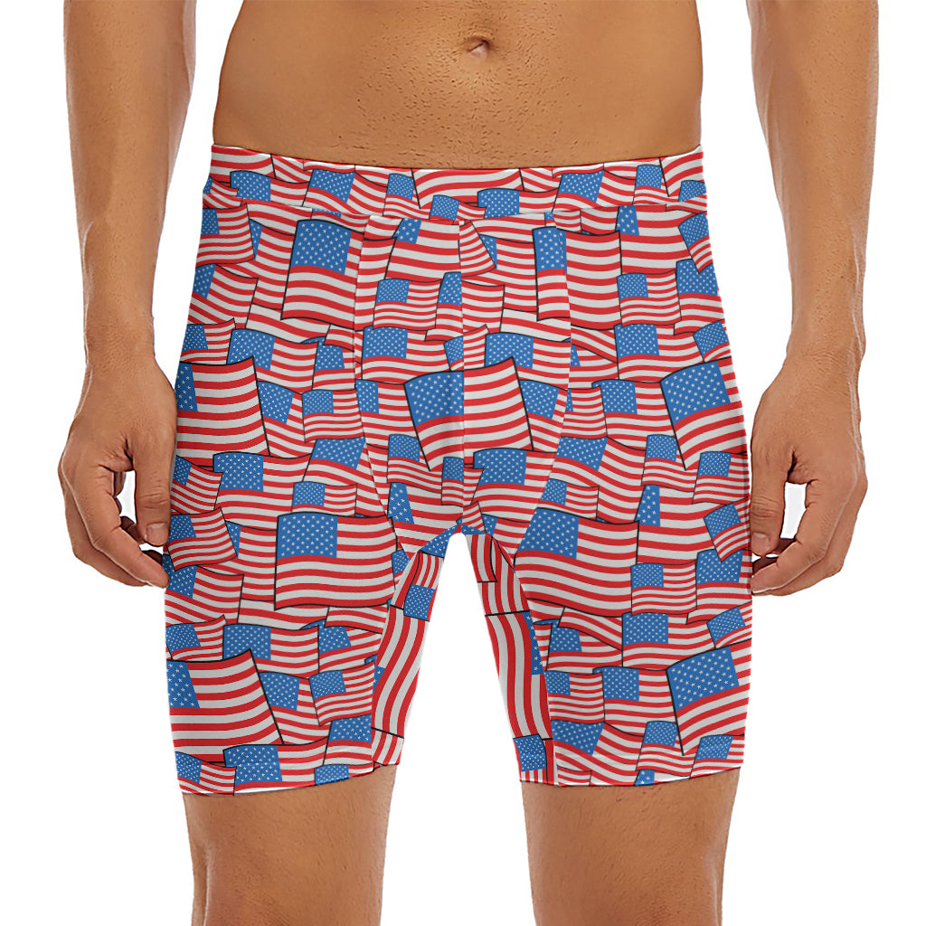 4th of July USA Flag Pattern Print Men's Long Boxer Briefs