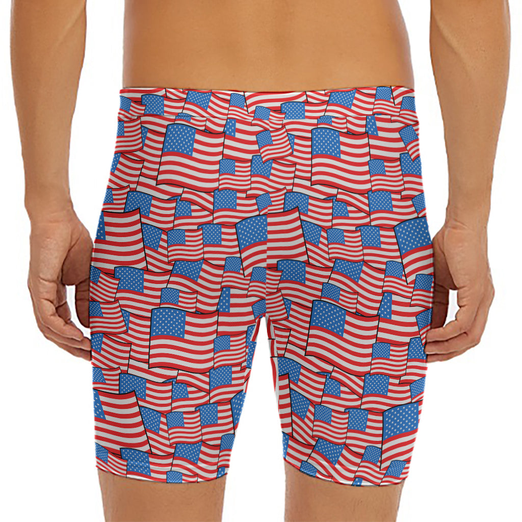4th of July USA Flag Pattern Print Men's Long Boxer Briefs