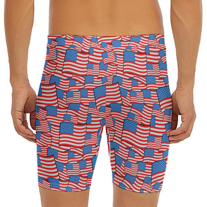 4th of July USA Flag Pattern Print Men's Long Boxer Briefs