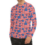 4th of July USA Flag Pattern Print Men's Long Sleeve Rash Guard