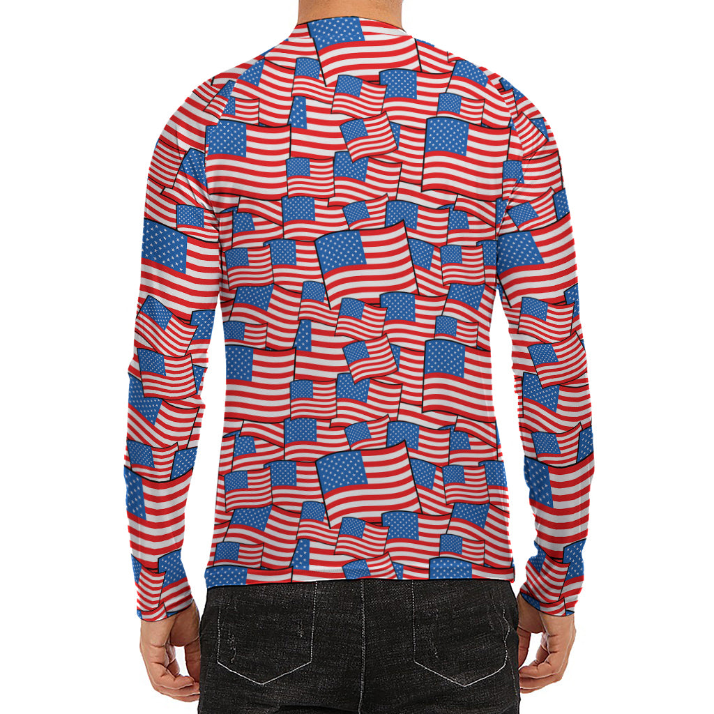 4th of July USA Flag Pattern Print Men's Long Sleeve Rash Guard