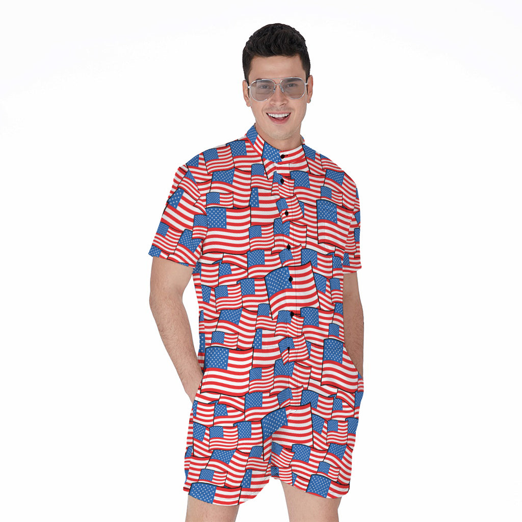 4th of July USA Flag Pattern Print Men's Rompers