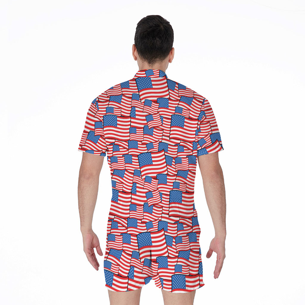 4th of July USA Flag Pattern Print Men's Rompers
