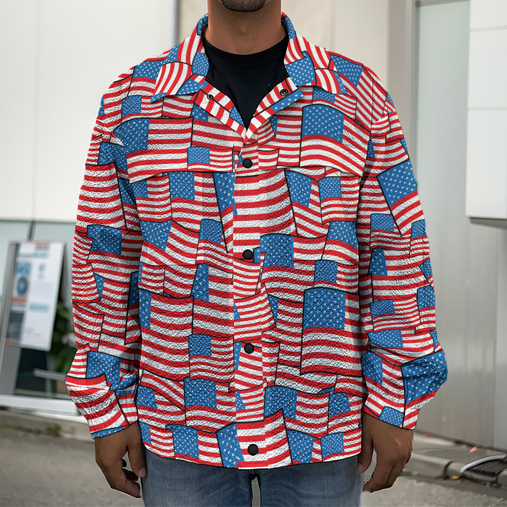 4th of July USA Flag Pattern Print Men's Shirt Jacket