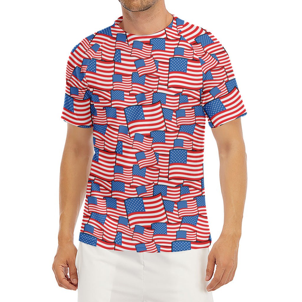 4th of July USA Flag Pattern Print Men's Short Sleeve Rash Guard
