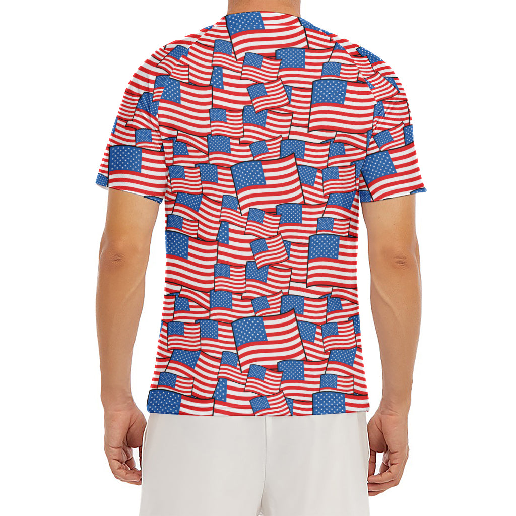 4th of July USA Flag Pattern Print Men's Short Sleeve Rash Guard