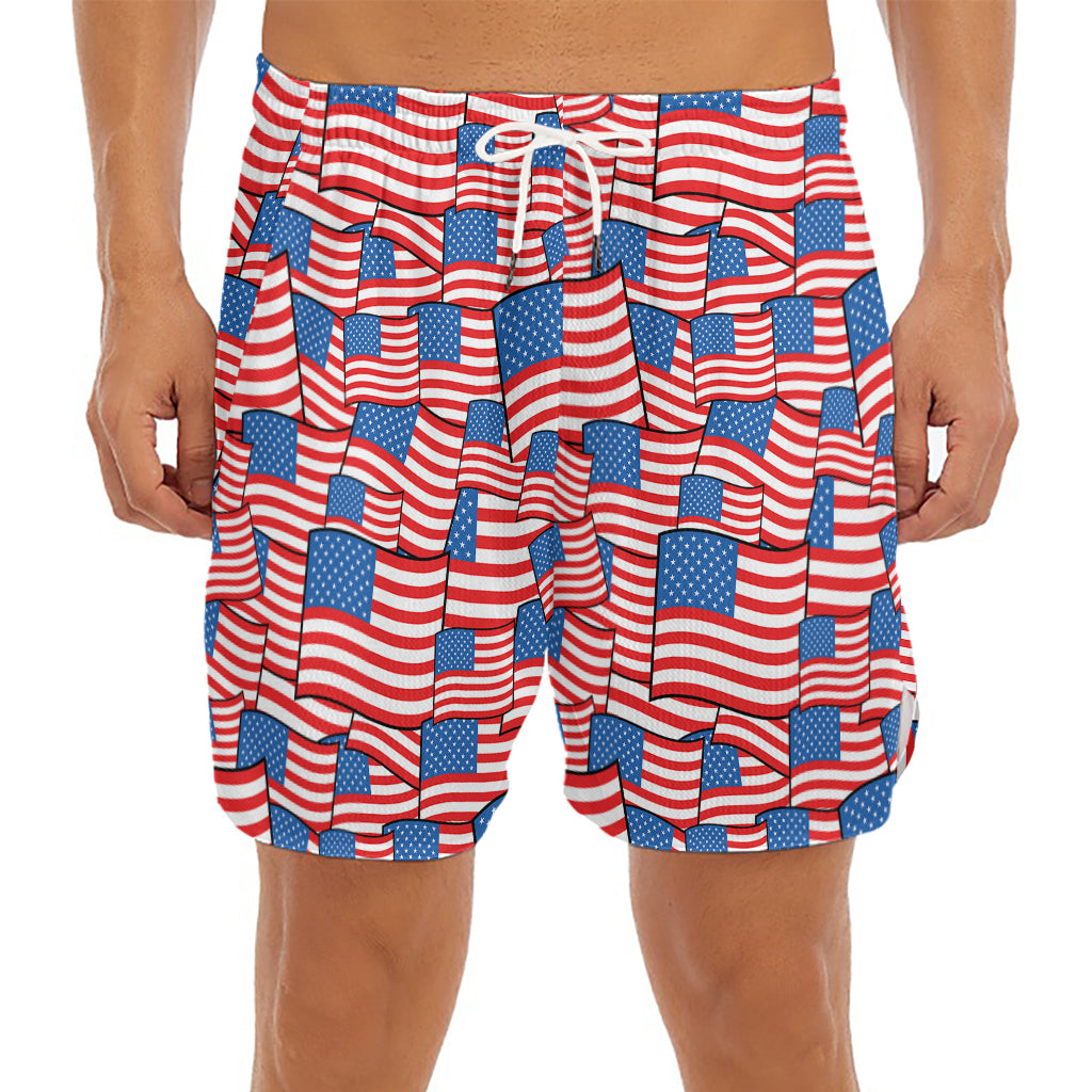 4th of July USA Flag Pattern Print Men's Split Running Shorts