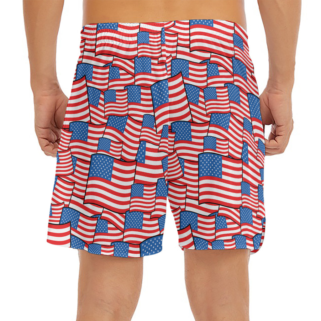 4th of July USA Flag Pattern Print Men's Split Running Shorts