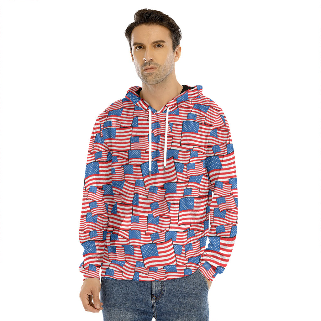 4th of July USA Flag Pattern Print Men's Velvet Pullover Hoodie