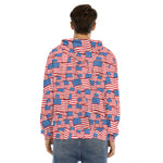 4th of July USA Flag Pattern Print Men's Velvet Pullover Hoodie