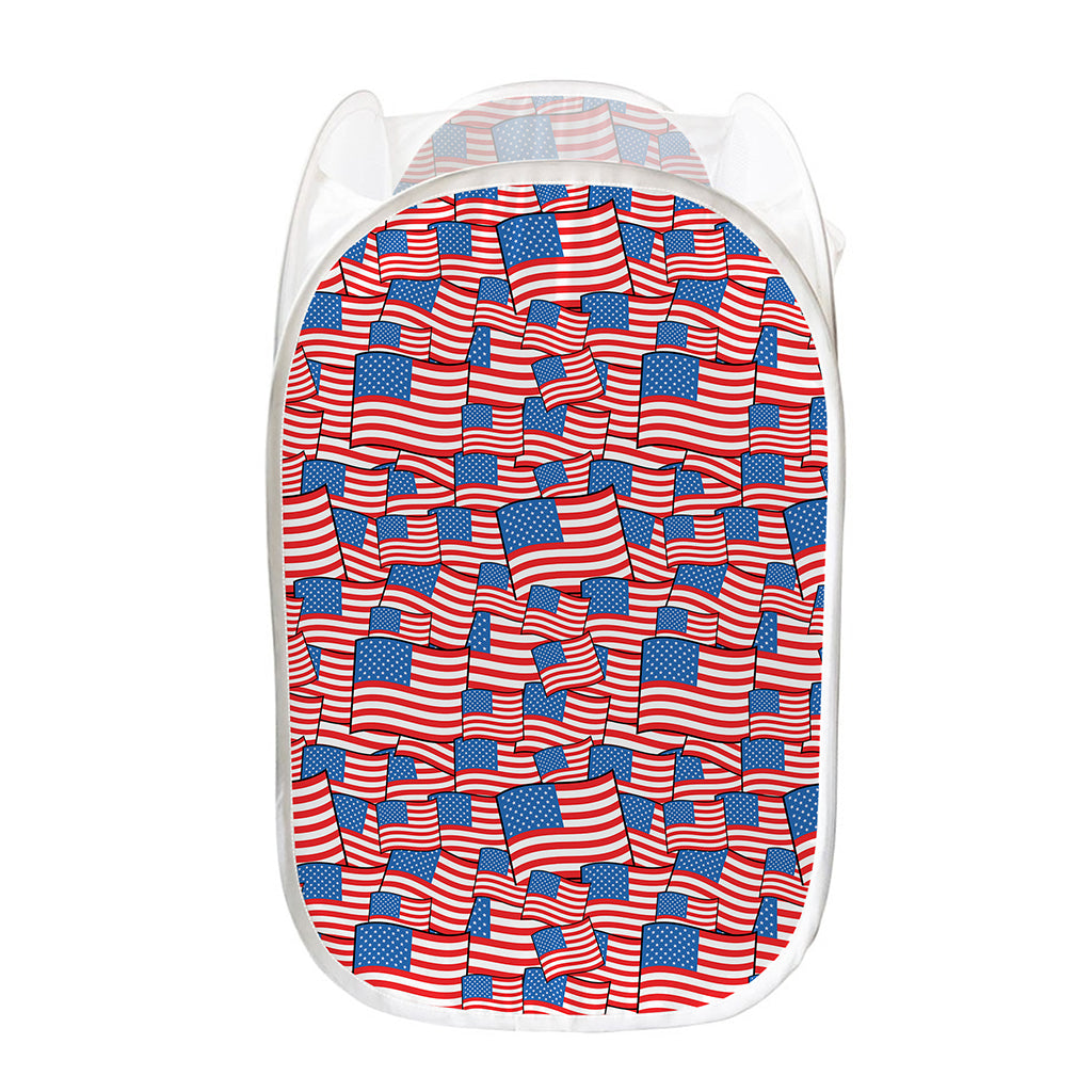 4th of July USA Flag Pattern Print Mesh Laundry Hamper