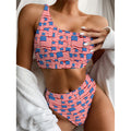 4th of July USA Flag Pattern Print One Shoulder Bikini Set