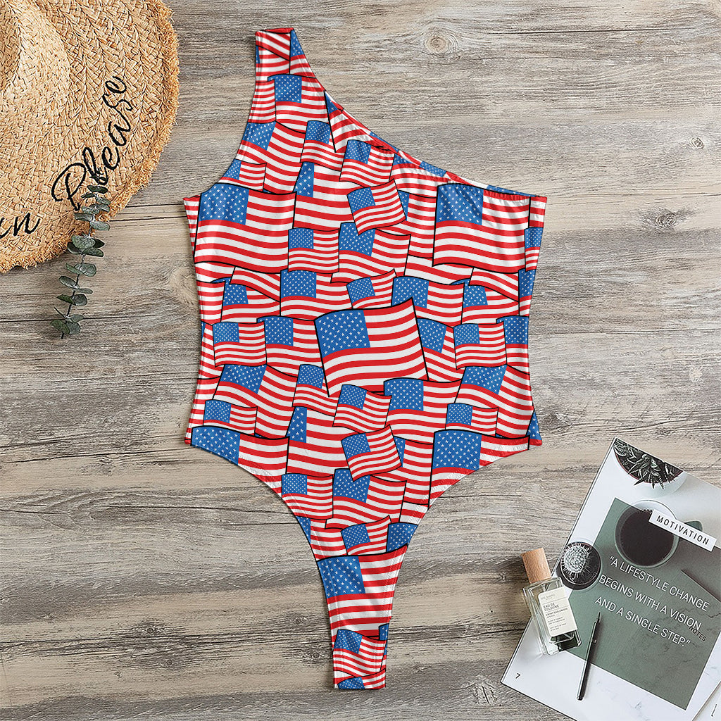 4th of July USA Flag Pattern Print One Shoulder Bodysuit