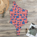 4th of July USA Flag Pattern Print One Shoulder Bodysuit