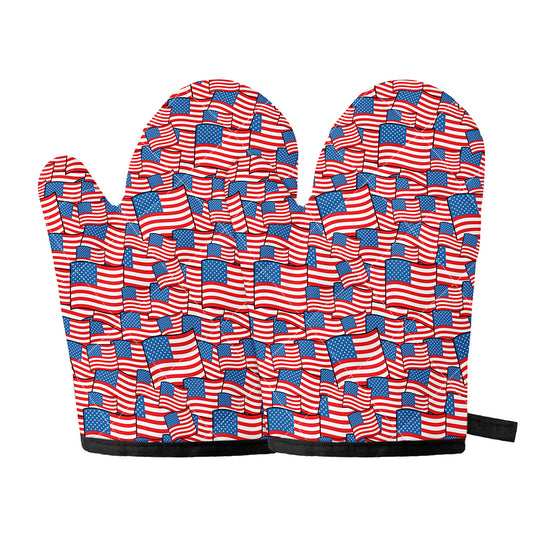 4th of July USA Flag Pattern Print Oven Mitts