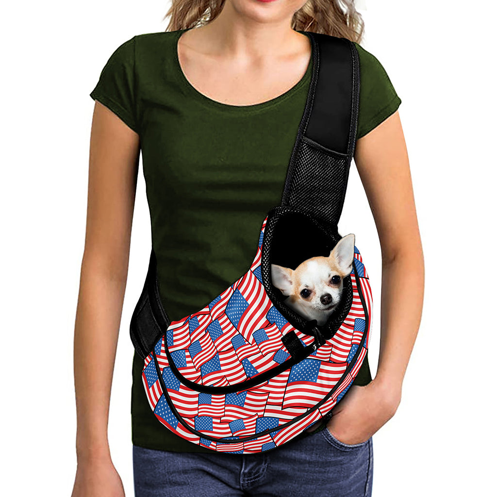 4th of July USA Flag Pattern Print Pet Sling Carrier