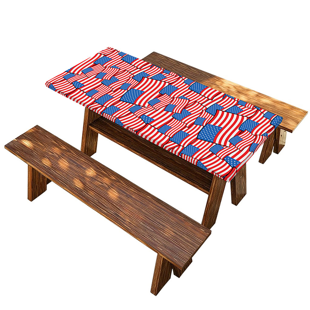 4th of July USA Flag Pattern Print Picnic Table Cover