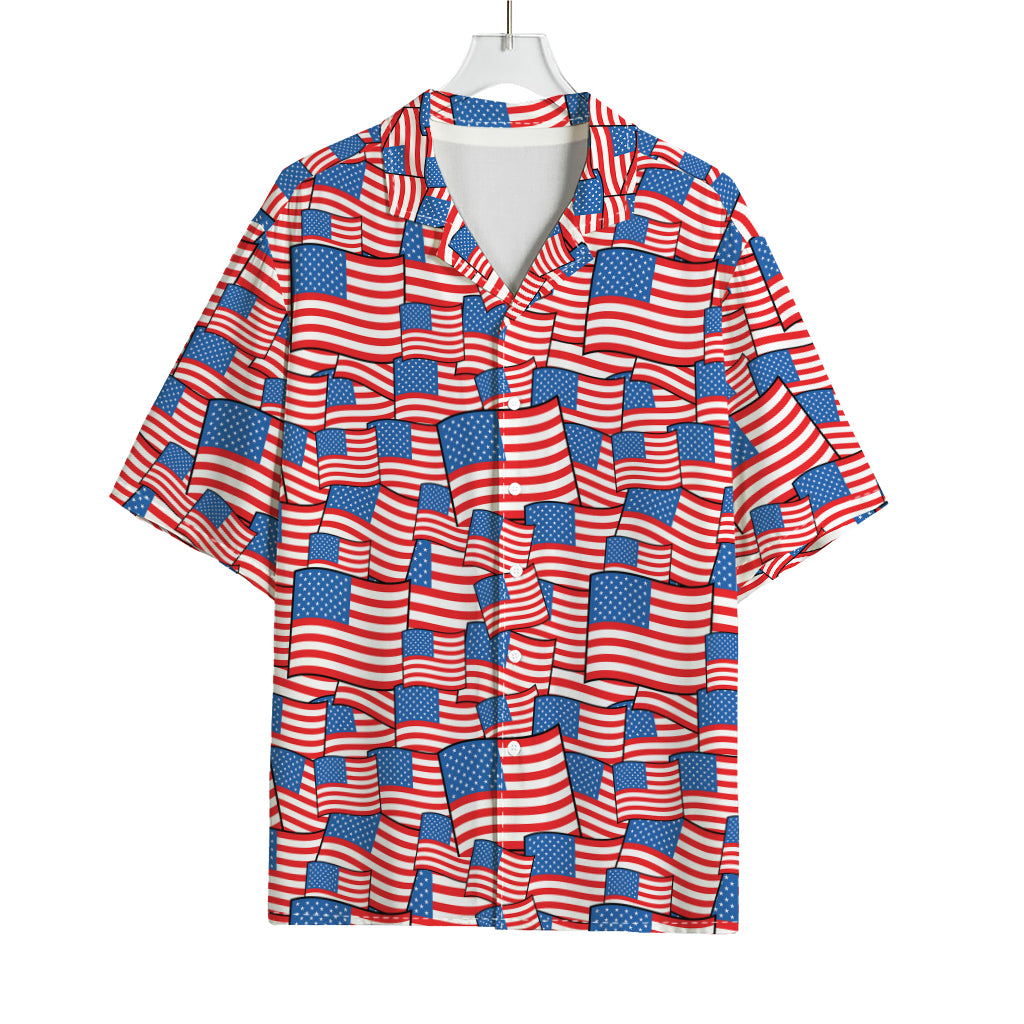 4th of July USA Flag Pattern Print Rayon Hawaiian Shirt