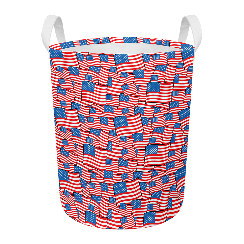 4th of July USA Flag Pattern Print Round Laundry Basket