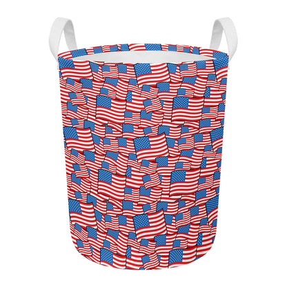 4th of July USA Flag Pattern Print Round Laundry Basket