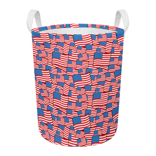4th of July USA Flag Pattern Print Round Laundry Basket