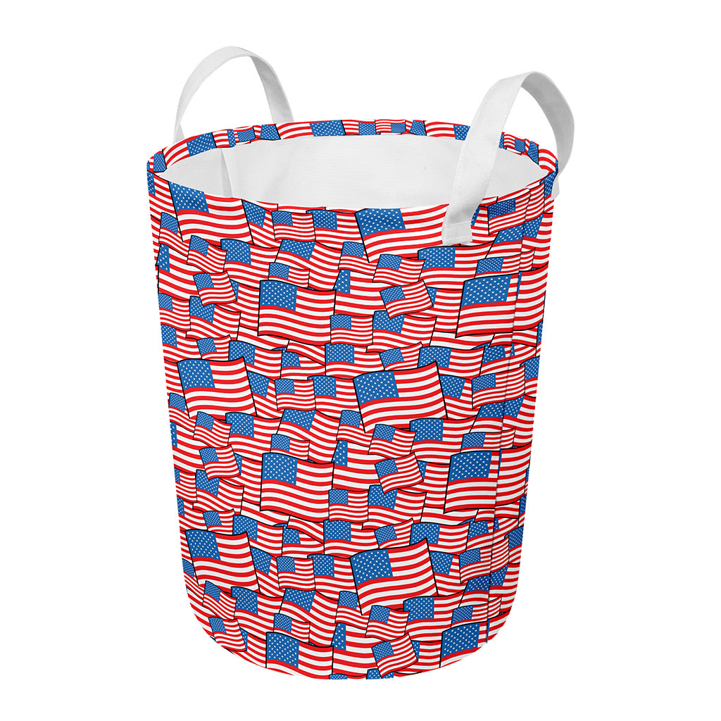 4th of July USA Flag Pattern Print Round Laundry Basket
