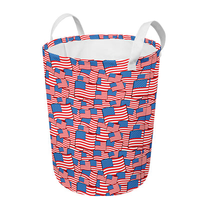 4th of July USA Flag Pattern Print Round Laundry Basket