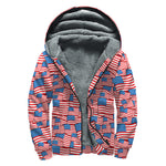 4th of July USA Flag Pattern Print Sherpa Lined Zip Up Hoodie