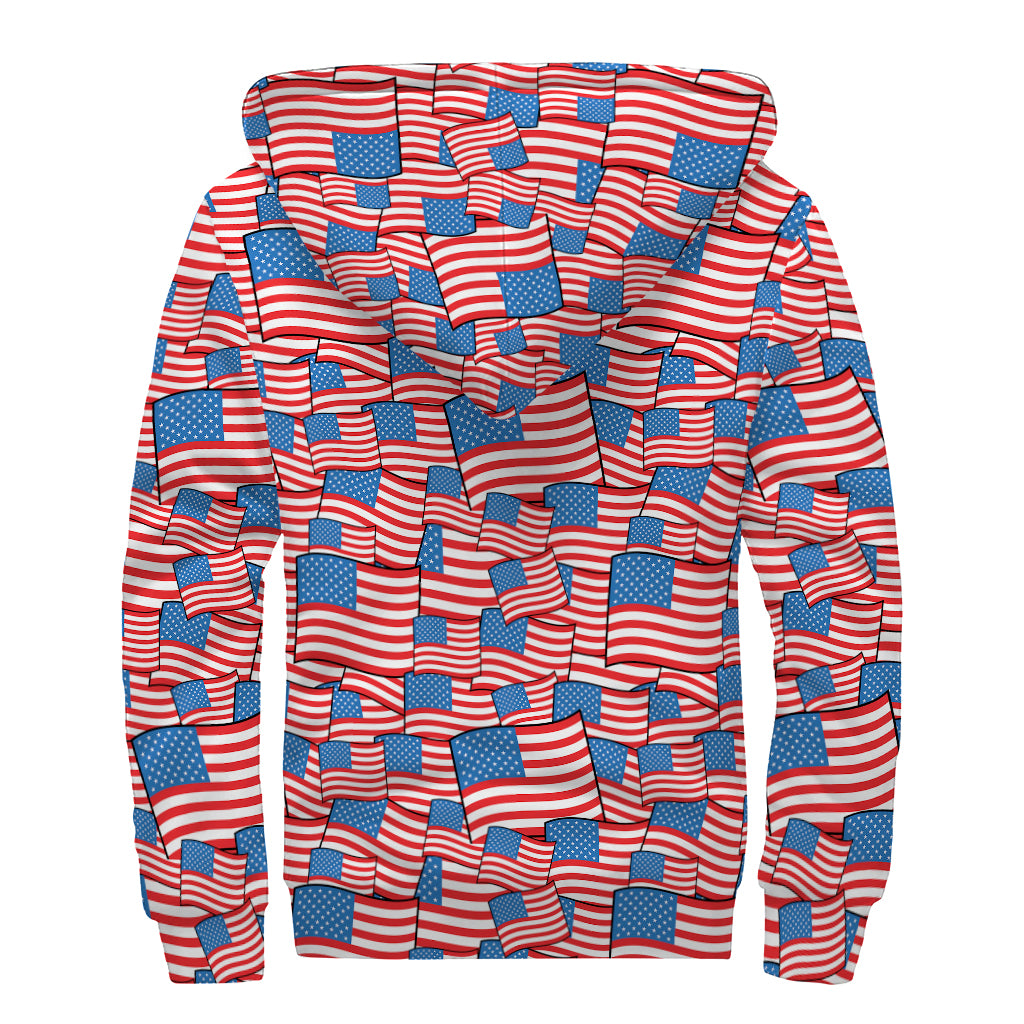 4th of July USA Flag Pattern Print Sherpa Lined Zip Up Hoodie