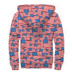 4th of July USA Flag Pattern Print Sherpa Lined Zip Up Hoodie