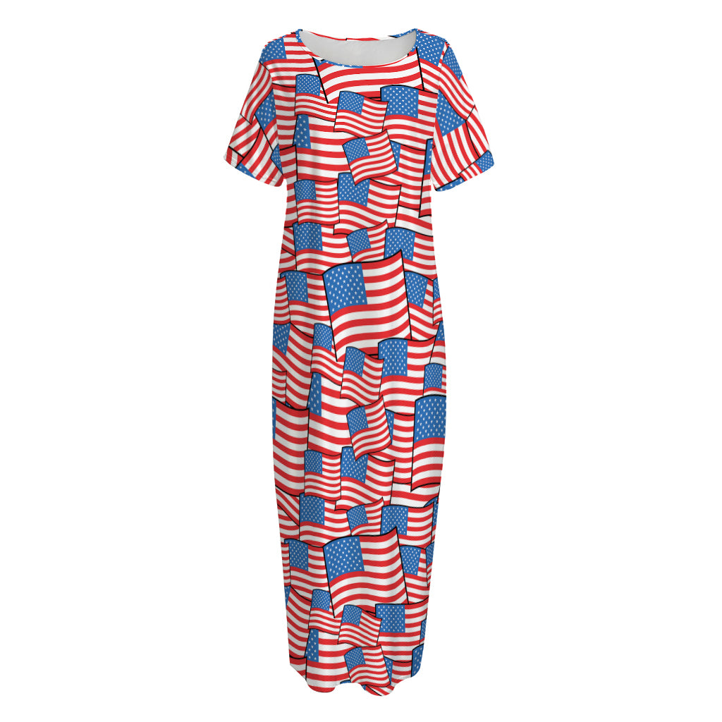 4th of July USA Flag Pattern Print Short Sleeve Long Nightdress