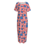 4th of July USA Flag Pattern Print Short Sleeve Long Nightdress