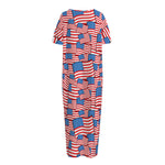 4th of July USA Flag Pattern Print Short Sleeve Long Nightdress