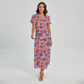 4th of July USA Flag Pattern Print Short Sleeve Maxi Dress