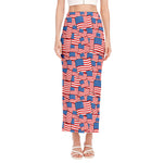 4th of July USA Flag Pattern Print Side Slit Maxi Skirt