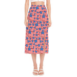 4th of July USA Flag Pattern Print Side Slit Midi Skirt