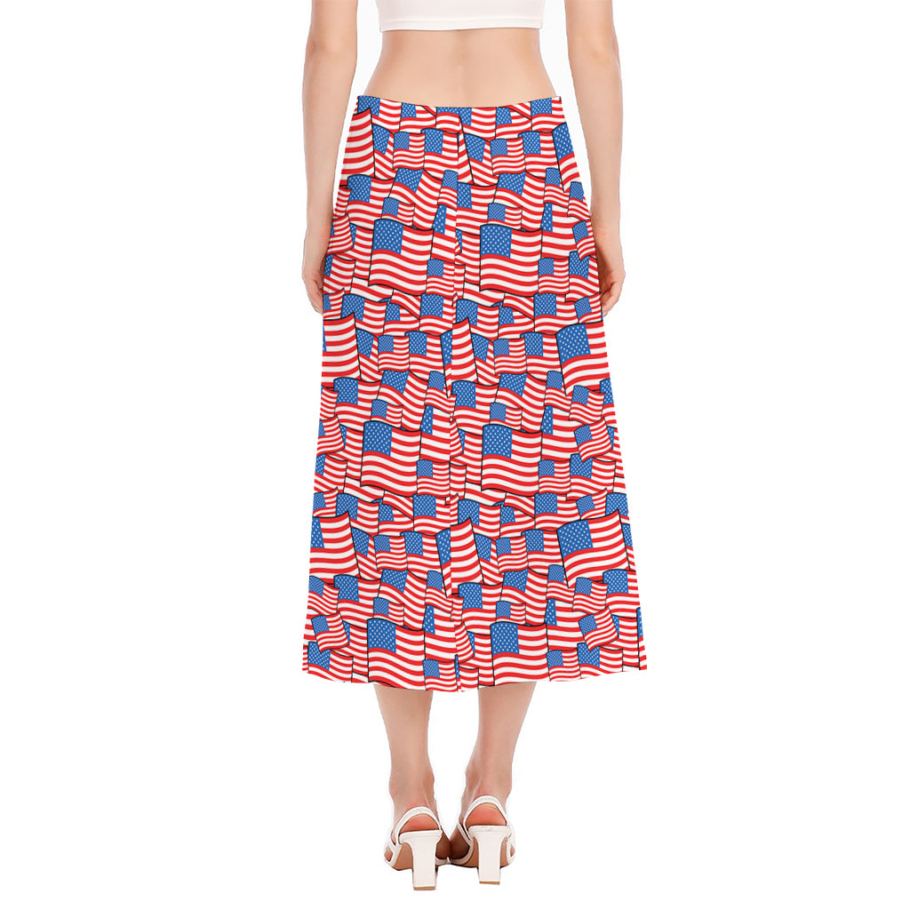 4th of July USA Flag Pattern Print Side Slit Midi Skirt