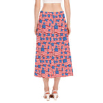 4th of July USA Flag Pattern Print Side Slit Midi Skirt