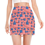 4th of July USA Flag Pattern Print Side Slit Mini Skirt