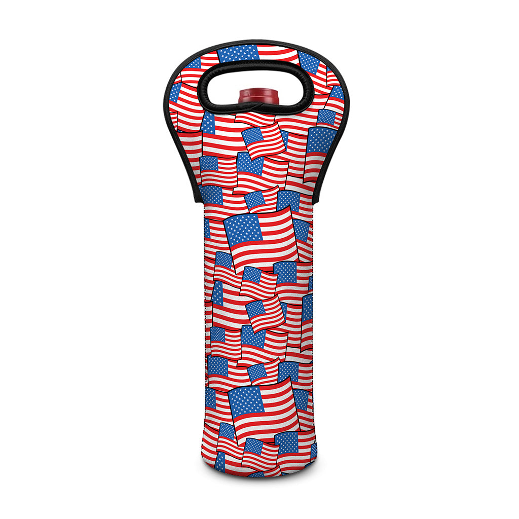 4th of July USA Flag Pattern Print Single Neoprene Wine Tote