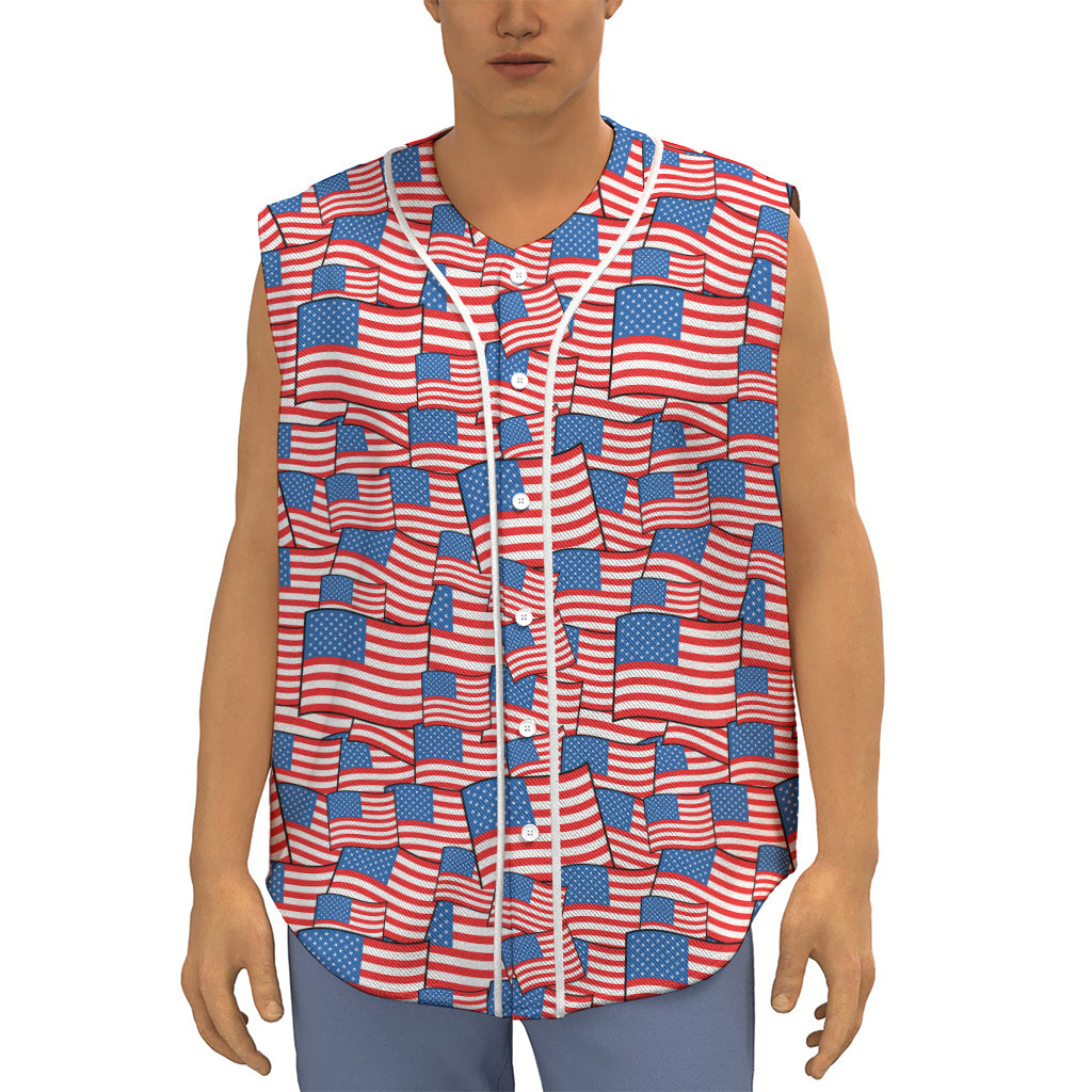 4th of July USA Flag Pattern Print Sleeveless Baseball Jersey